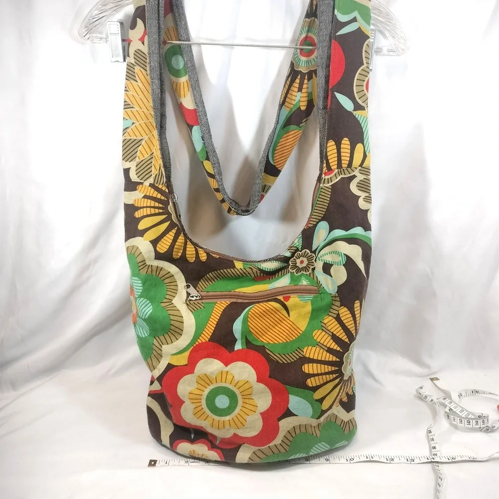 Crossbody Floral Hobo Bag; Retro Slouchy Bag